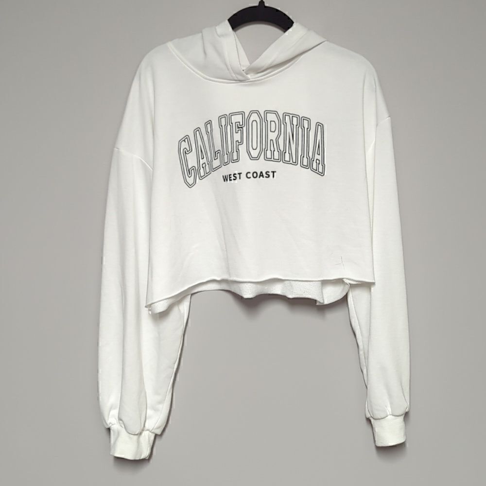 SHEIN White Cropped Hoodie California Graphic